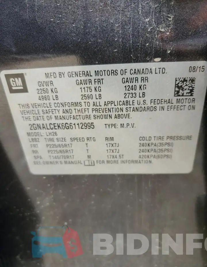 2GNALCEK6G6112995 Photo# 13
