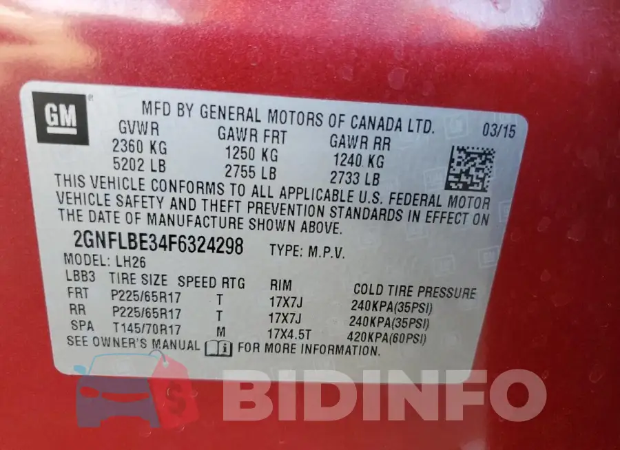 2GNFLBE34F6324298 Photo# 13