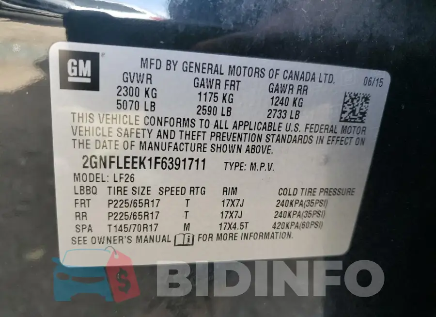 2GNFLEEK1F6391711 Photo# 12