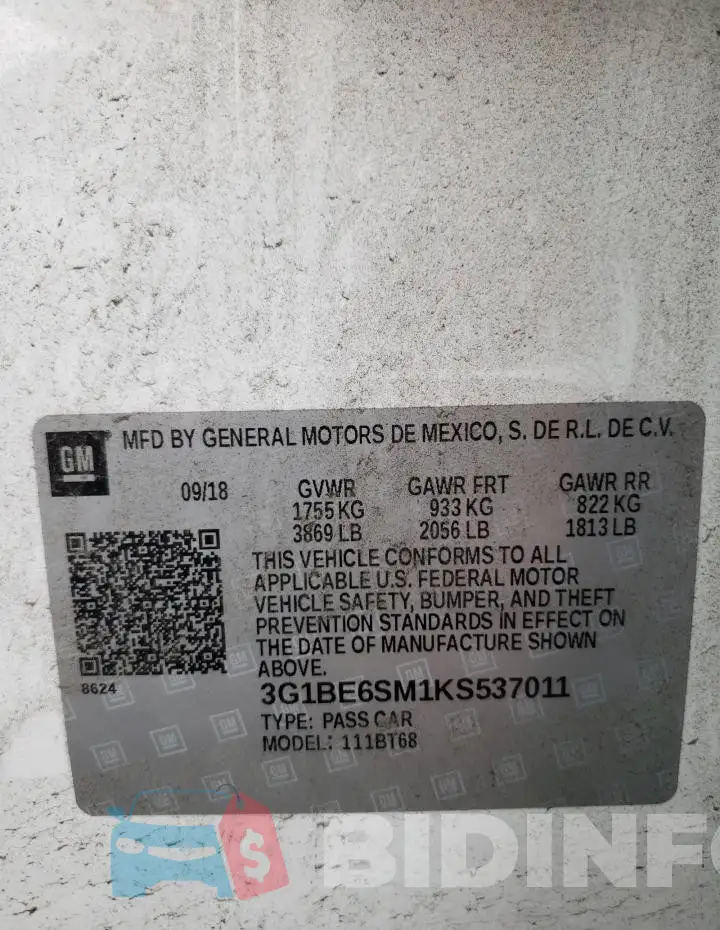 3G1BE6SM1KS537011 Photo# 12