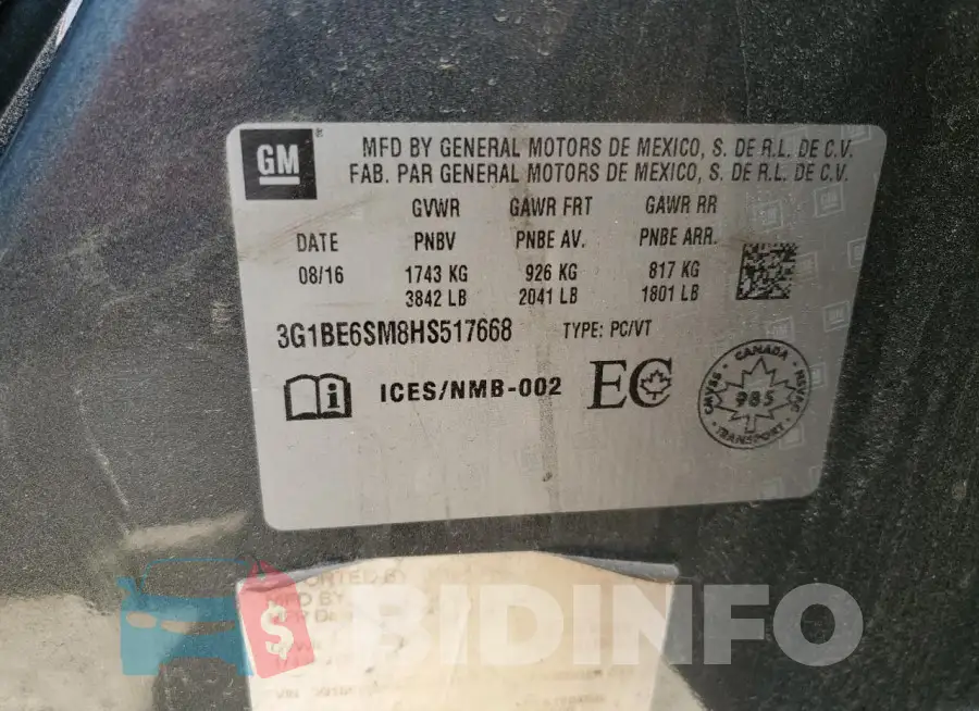 3G1BE6SM8HS517668 Photo# 12