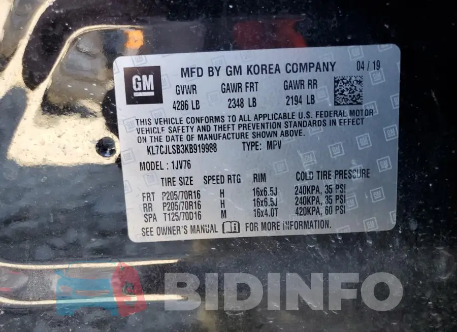 KL7CJLSB3KB919988 Photo# 12