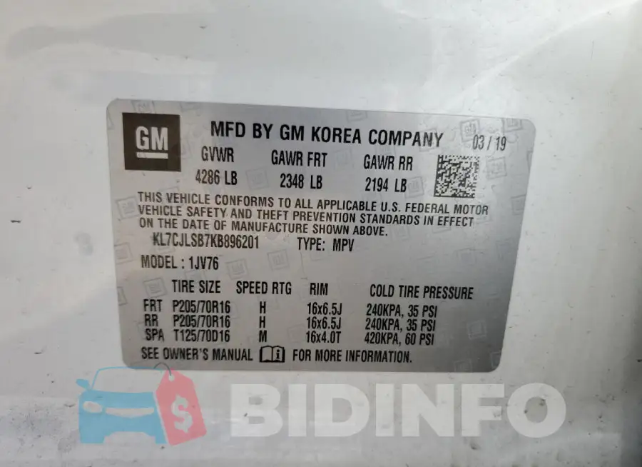 KL7CJLSB7KB896201 Photo# 12
