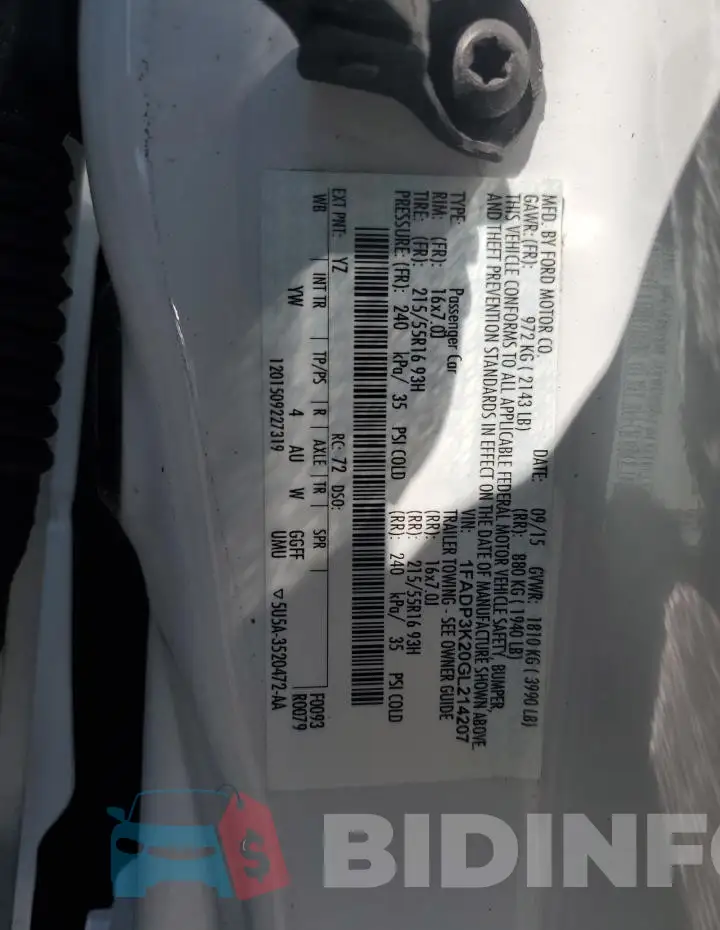 1FADP3K20GL214207 Photo# 12