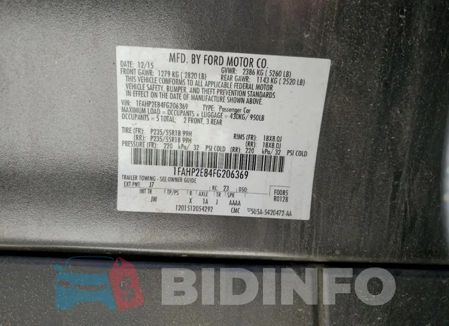 1FAHP2E84FG206369 Photo# 12