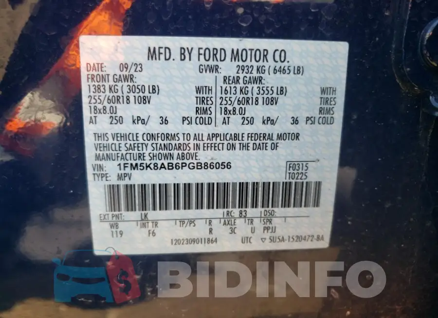 1FM5K8AB6PGB86056 Photo# 13