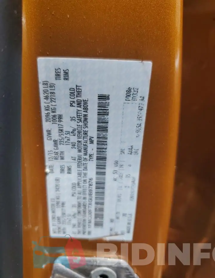 1FMCU0F7XGUB97876 Photo# 12