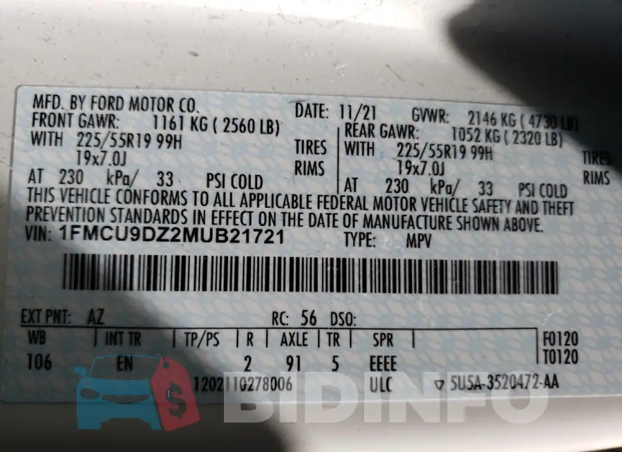 1FMCU9DZ2MUB21721 Photo# 13