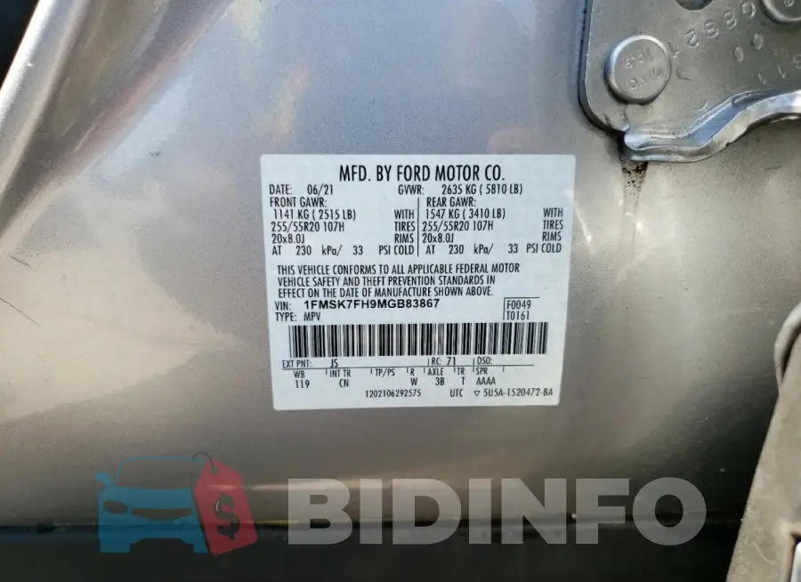 1FMSK7FH9MGB83867 Photo# 14