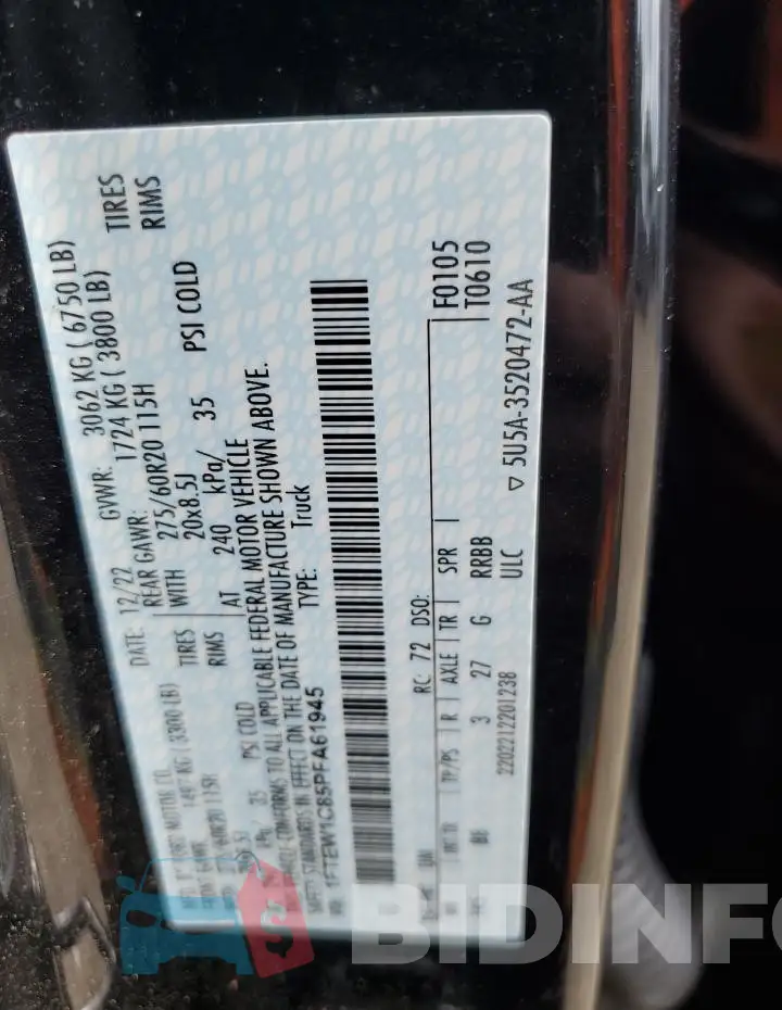 1FTEW1C85PFA61945 Photo# 12