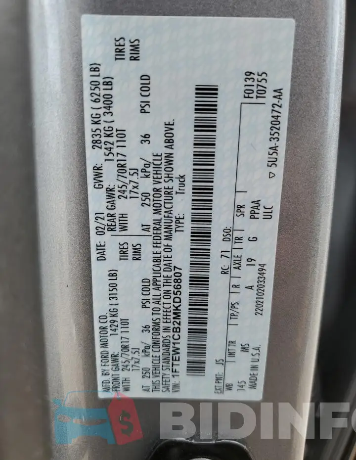 1FTEW1CB2MKD56807 Photo# 12