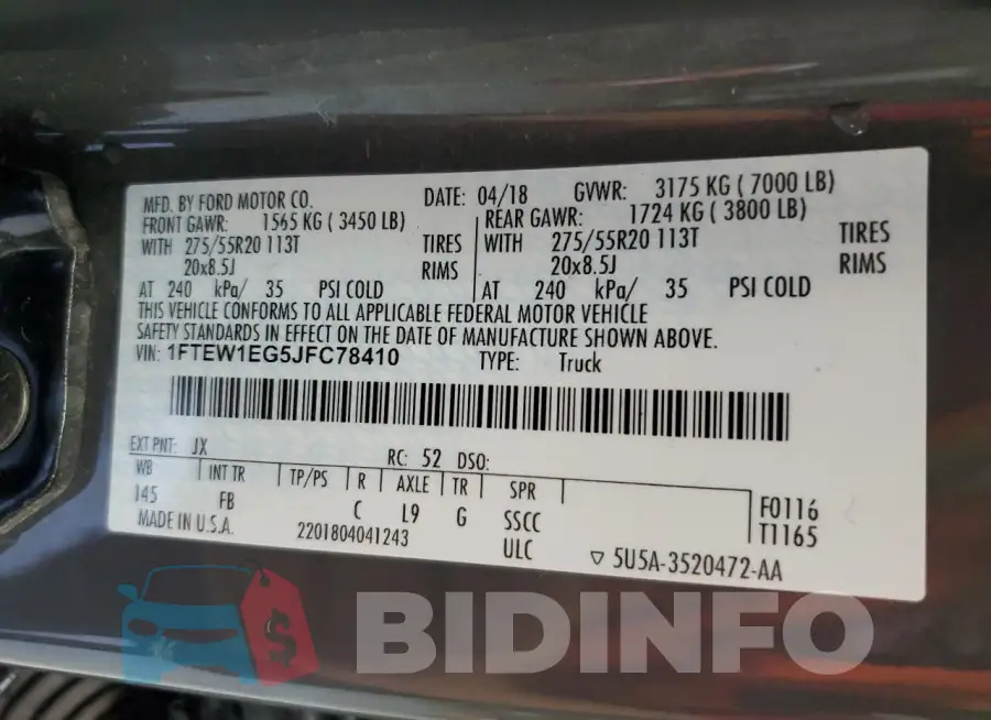 1FTEW1EG5JFC78410 Photo# 13