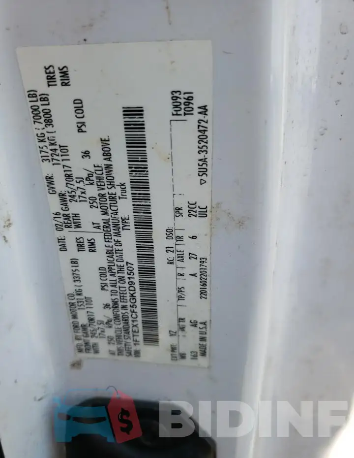 1FTEX1CF5GKD91507 Photo# 12