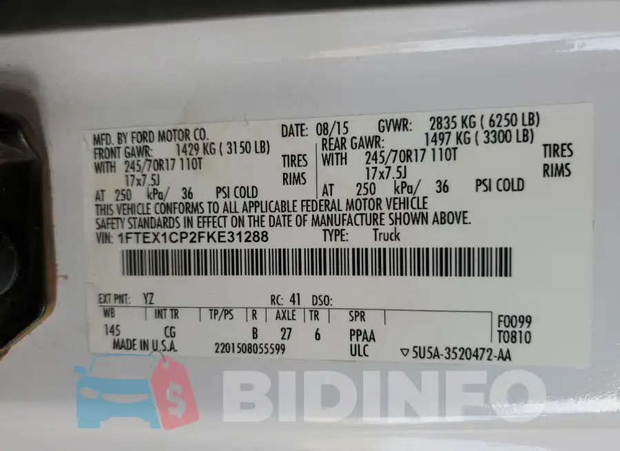1FTEX1CP2FKE31288 Photo# 12