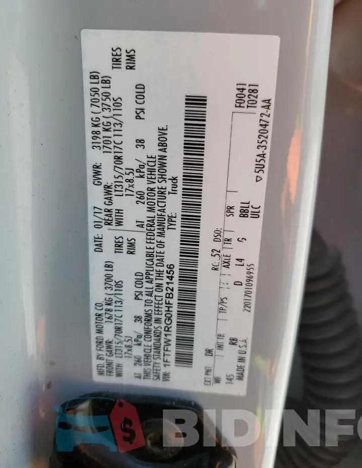 1FTFW1RG0HFB21456 Photo# 13