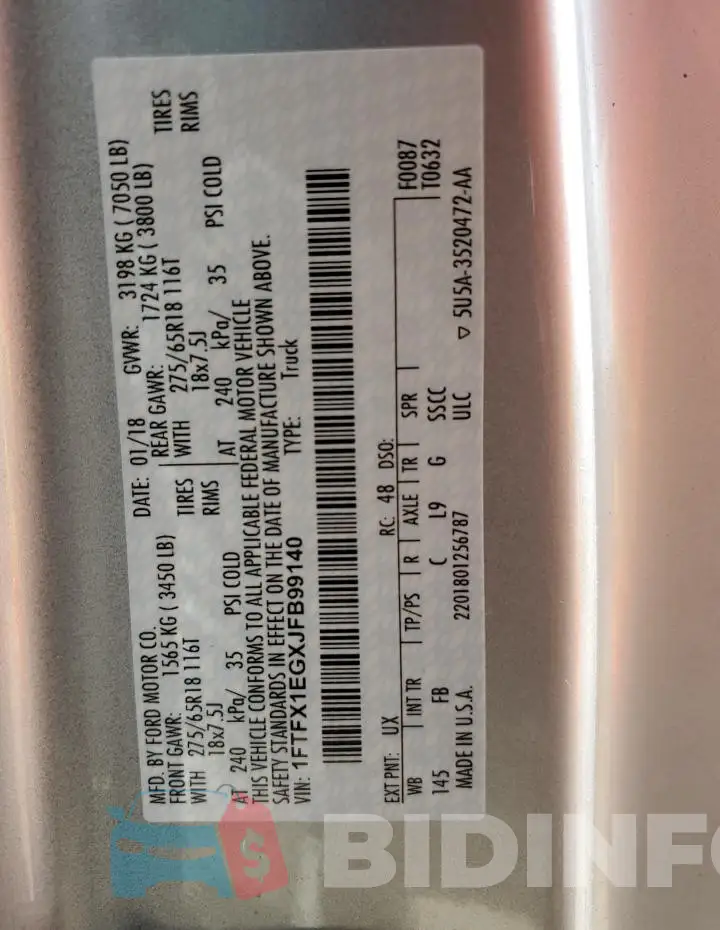 1FTFX1EGXJFB99140 Photo# 12