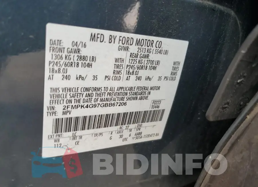 2FMPK4G97GBB67206 Photo# 13