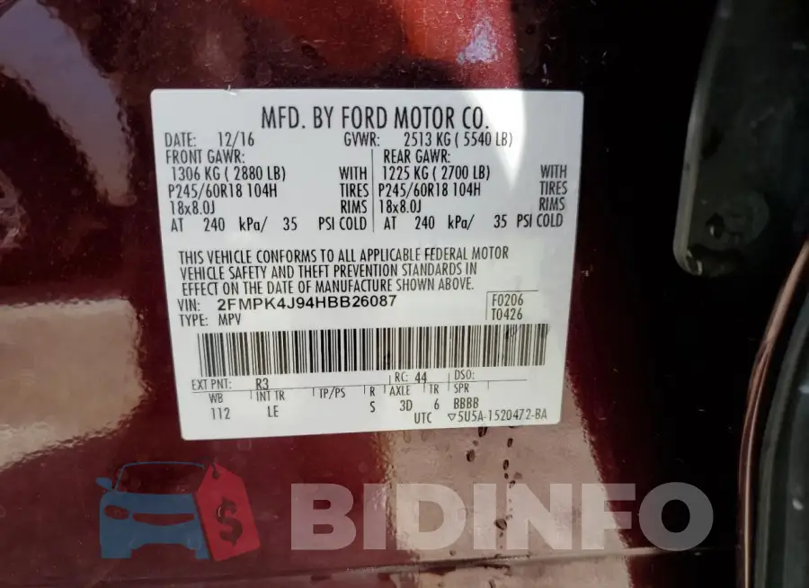 2FMPK4J94HBB26087 Photo# 13