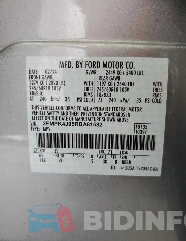 2FMPK4J95RBA81582 Photo# 14