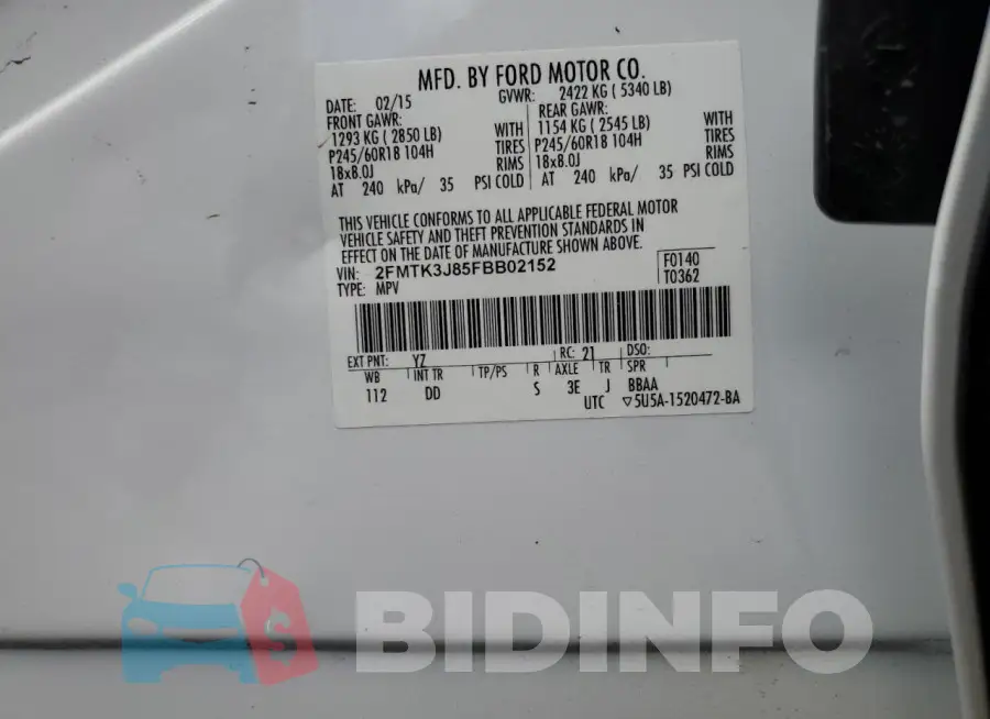 2FMTK3J85FBB02152 Photo# 13