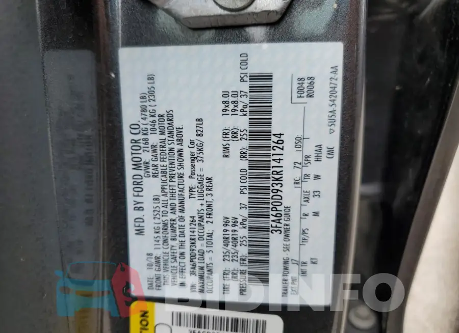3FA6P0D93KR141264 Photo# 12