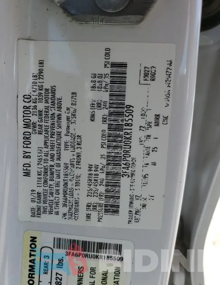 3FA6P0RU0KR185509 Photo# 13