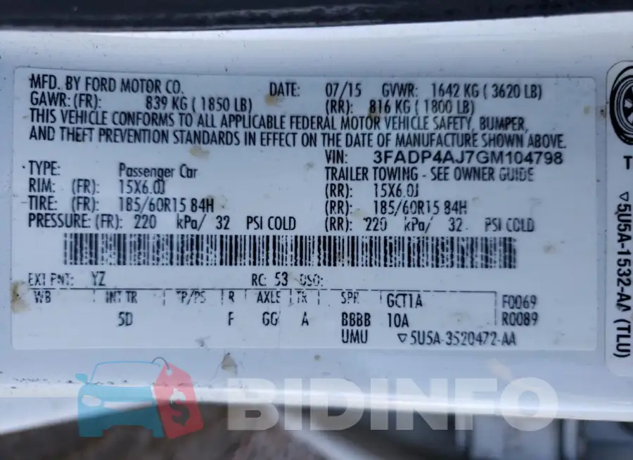 3FADP4AJ7GM104798 Photo# 12