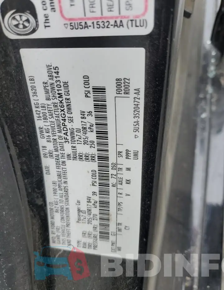3FADP4GX6KM103145 Photo# 12