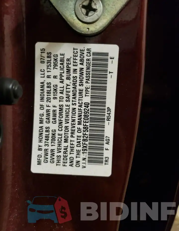 19XFB2F58FE089240 Photo# 12