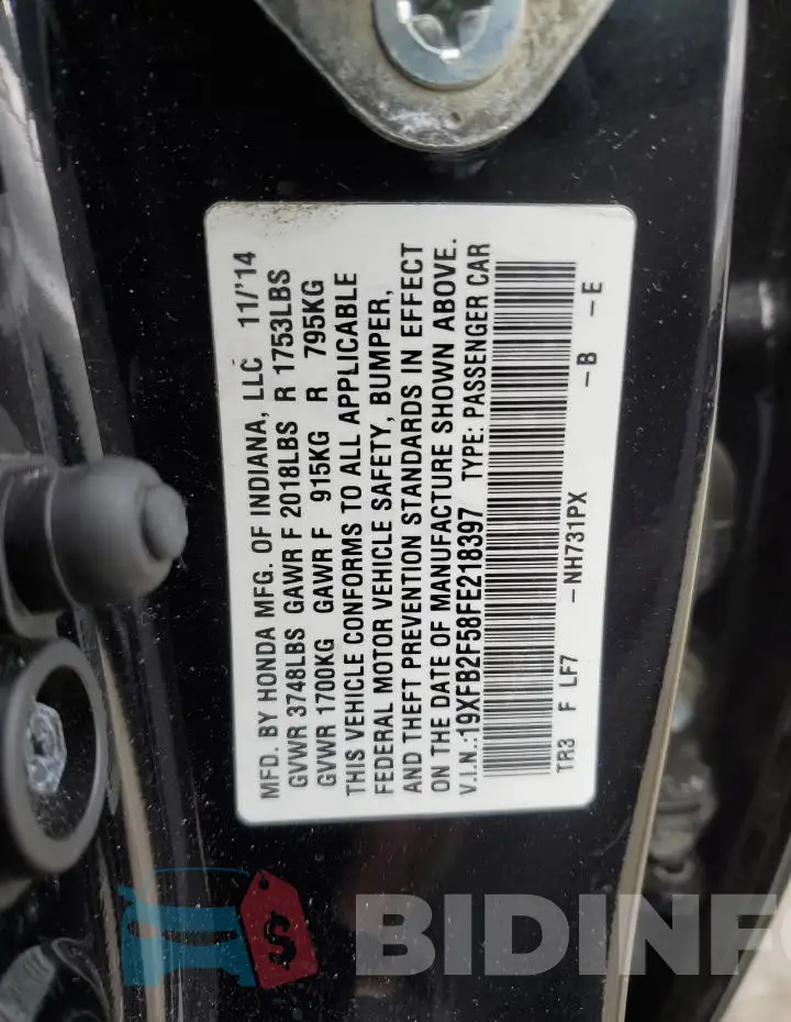 19XFB2F58FE218397 Photo# 13
