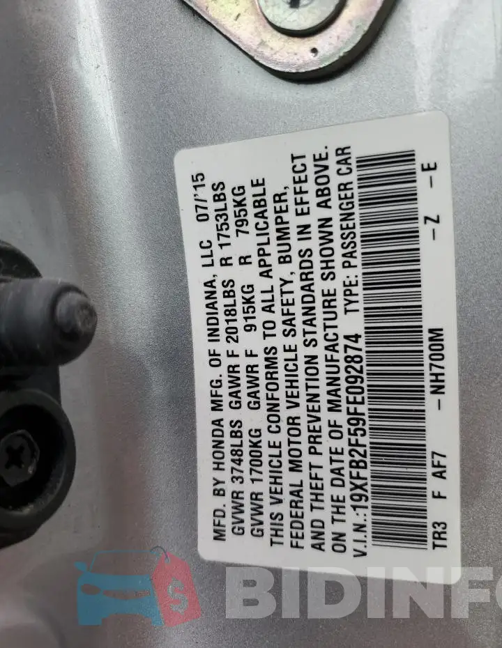 19XFB2F59FE092874 Photo# 13