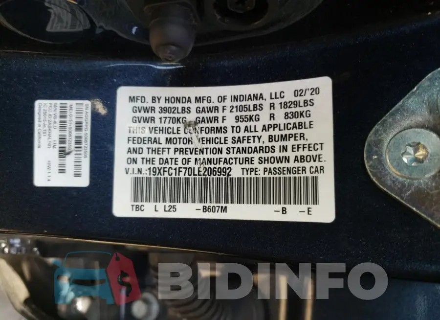 19XFC1F70LE206992 Photo# 12