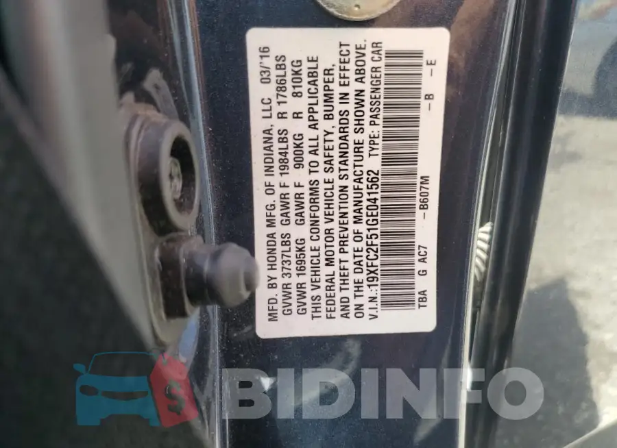 19XFC2F51GE041562 Photo# 13