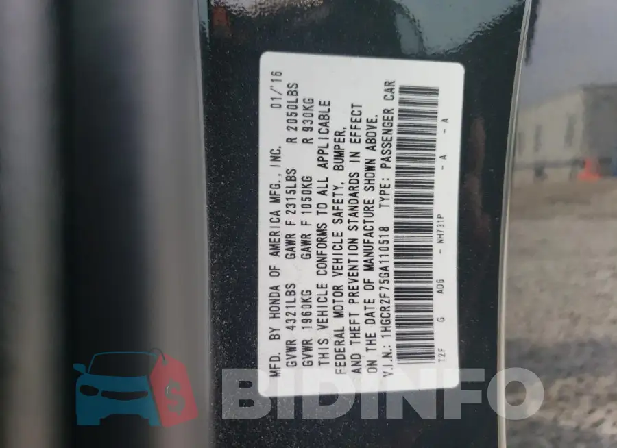 1HGCR2F75GA110518 Photo# 13