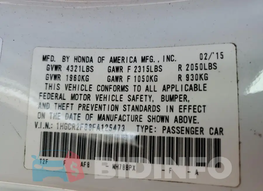 1HGCR2F88FA125473 Photo# 13