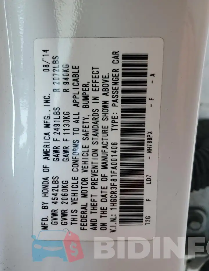 1HGCR3F81FA001406 Photo# 13