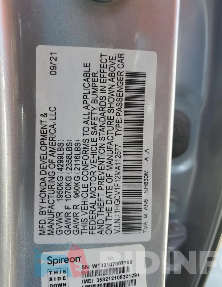 1HGCV1F12MA112577 Photo# 12