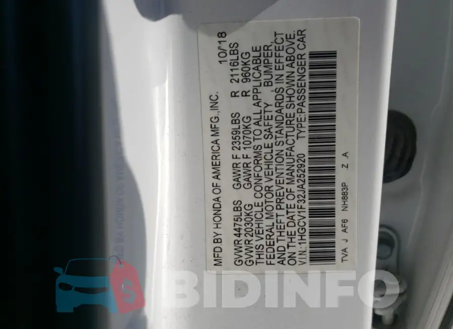 1HGCV1F32JA252920 Photo# 12