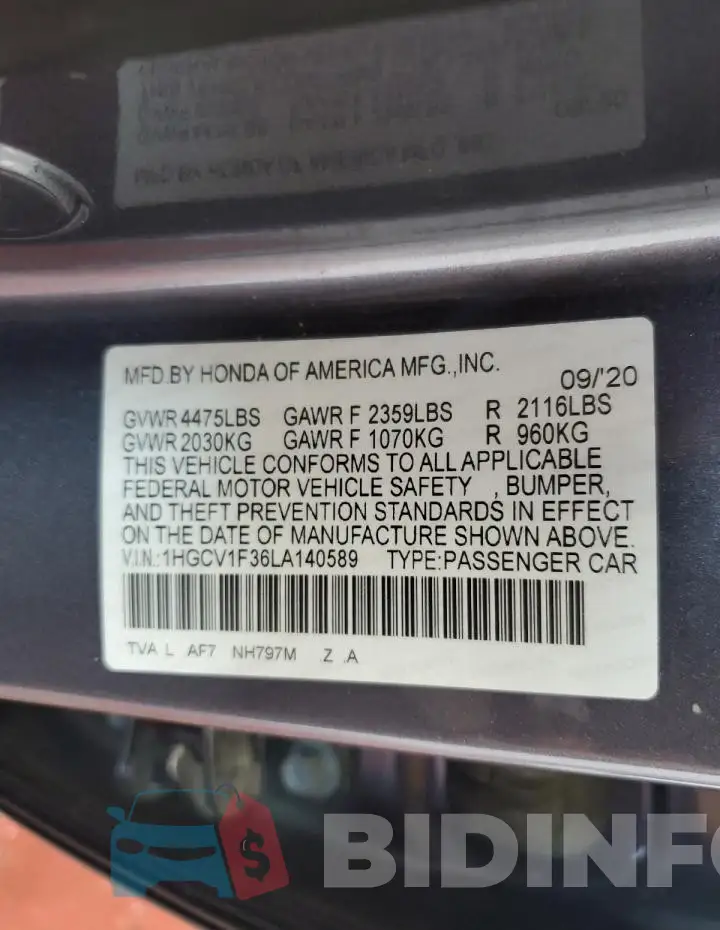 1HGCV1F36LA140589 Photo# 13