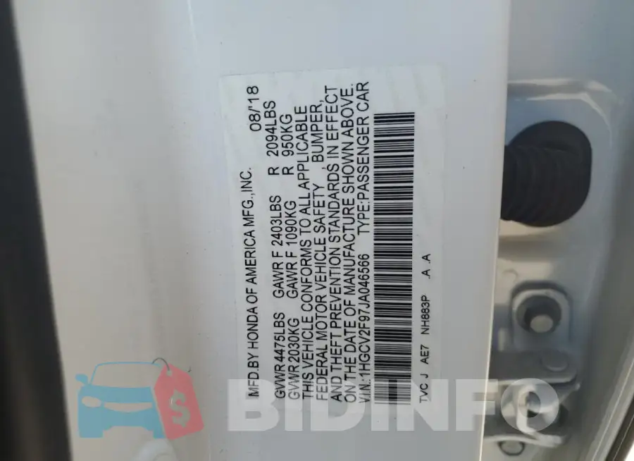 1HGCV2F97JA046566 Photo# 13