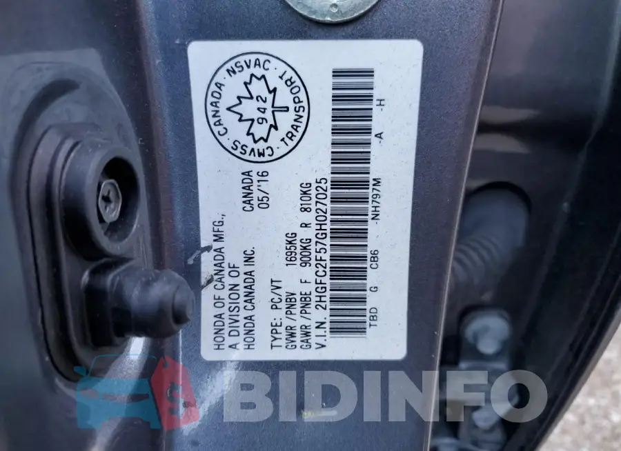2HGFC2F57GH027025 Photo# 12