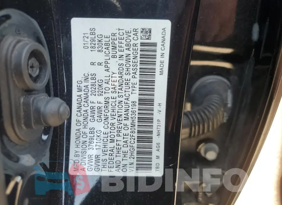 2HGFC2F80MH536198 Photo# 12