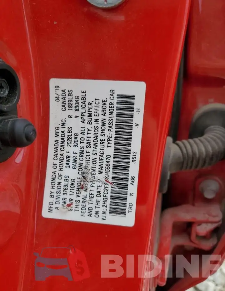 2HGFC2F86KH556470 Photo# 12