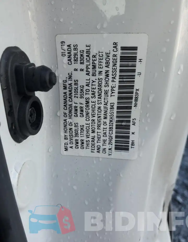 2HGFC3B32KH351843 Photo# 12