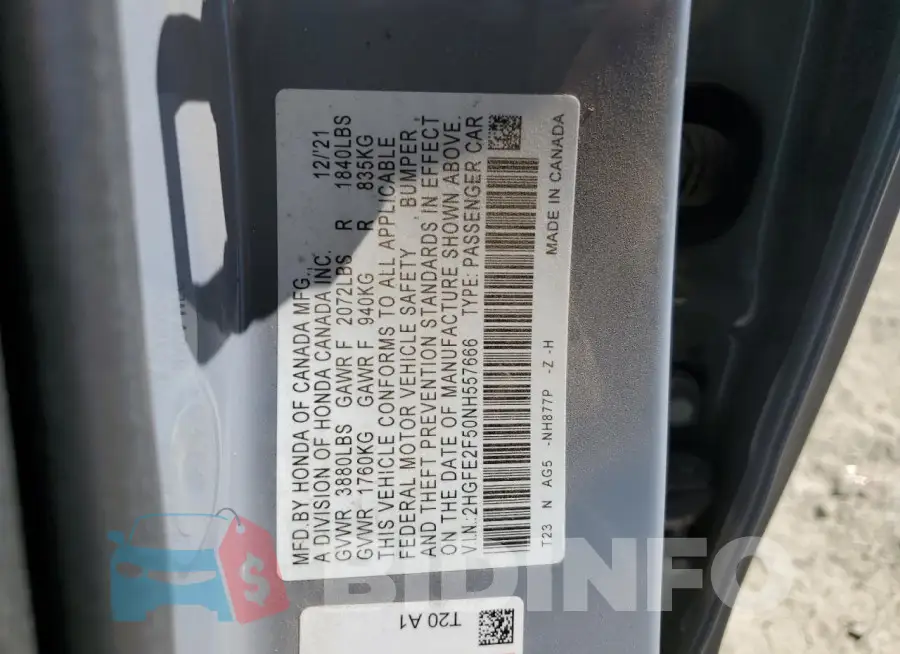 2HGFE2F50NH557666 Photo# 13
