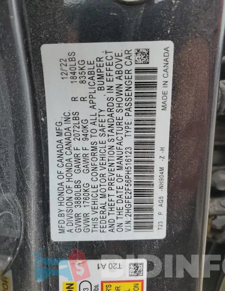 2HGFE2F56PH516123 Photo# 12