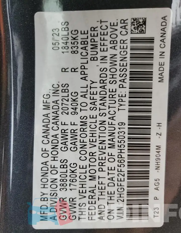 2HGFE2F56PH550319 Photo# 12