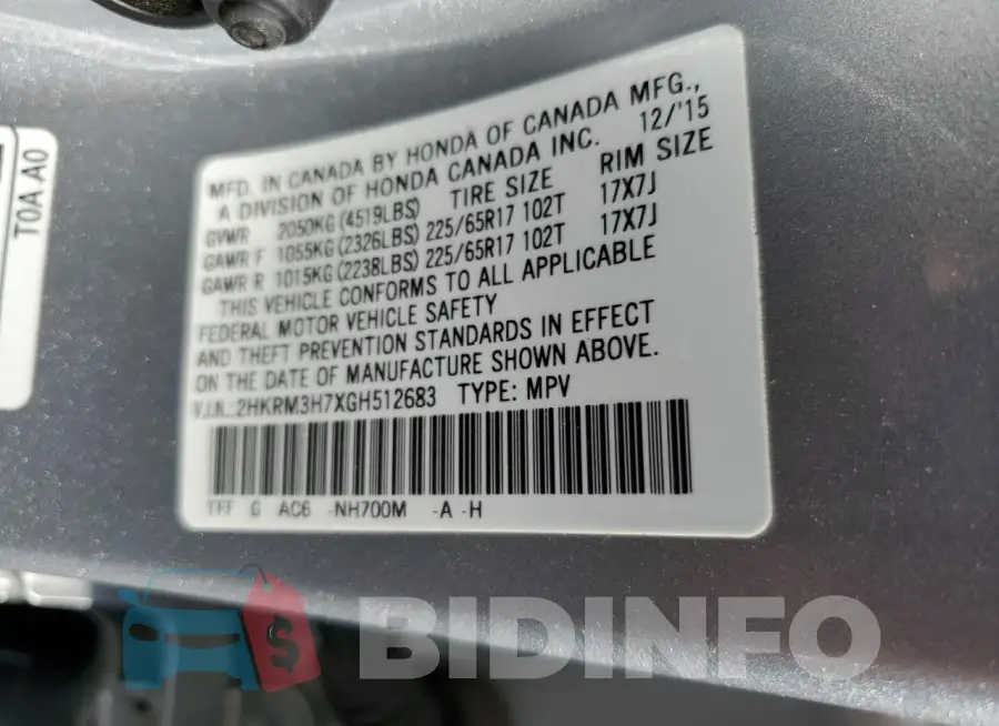 2HKRM3H7XGH512683 Photo# 12