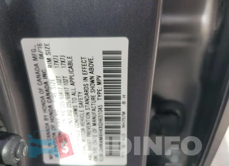 2HKRM4H4XGH651045 Photo# 13