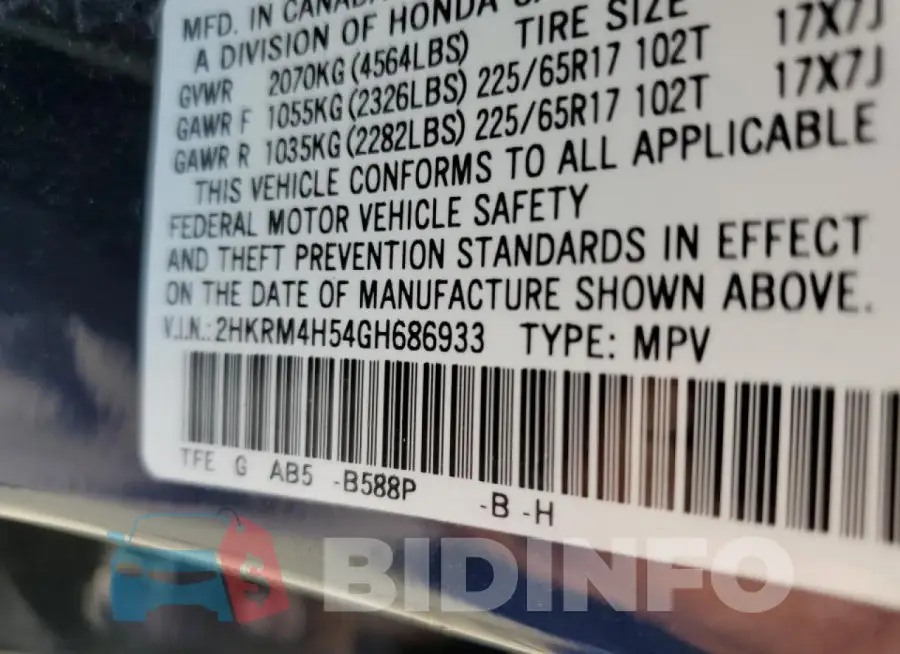 2HKRM4H54GH686933 Photo# 13